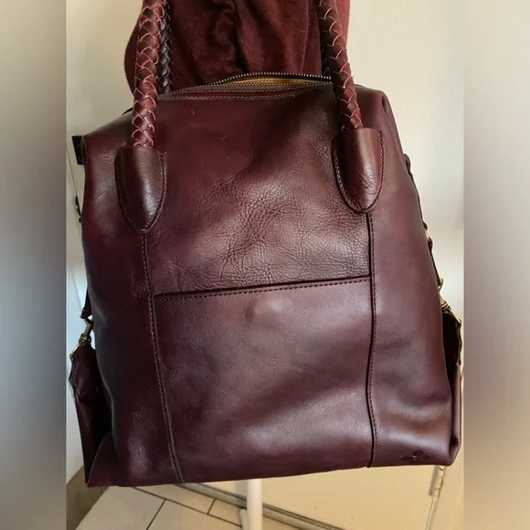 Patricia Nash Brown Leather Shoulder Bag with Woven Design